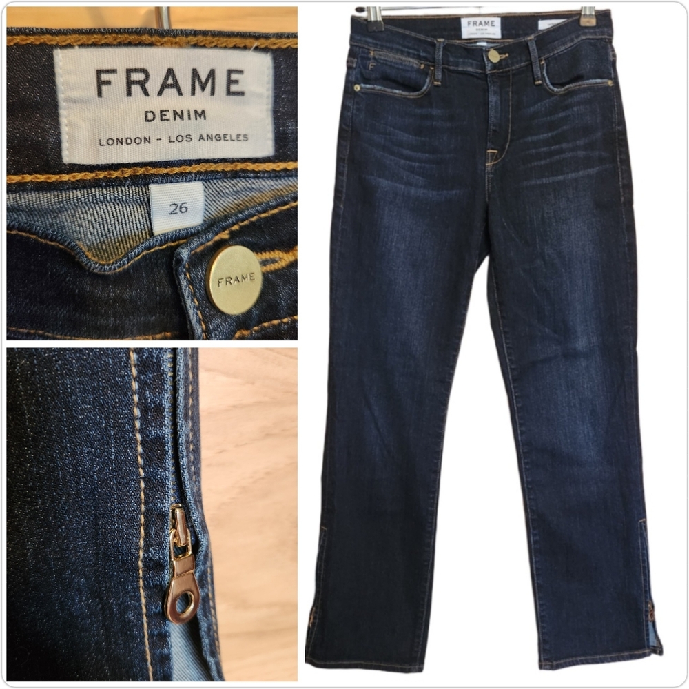 FRAME DENIM LE HIGH STRAIGHT DARK WASH CROPPED ZIP ANKLE JEAN SIZE 26